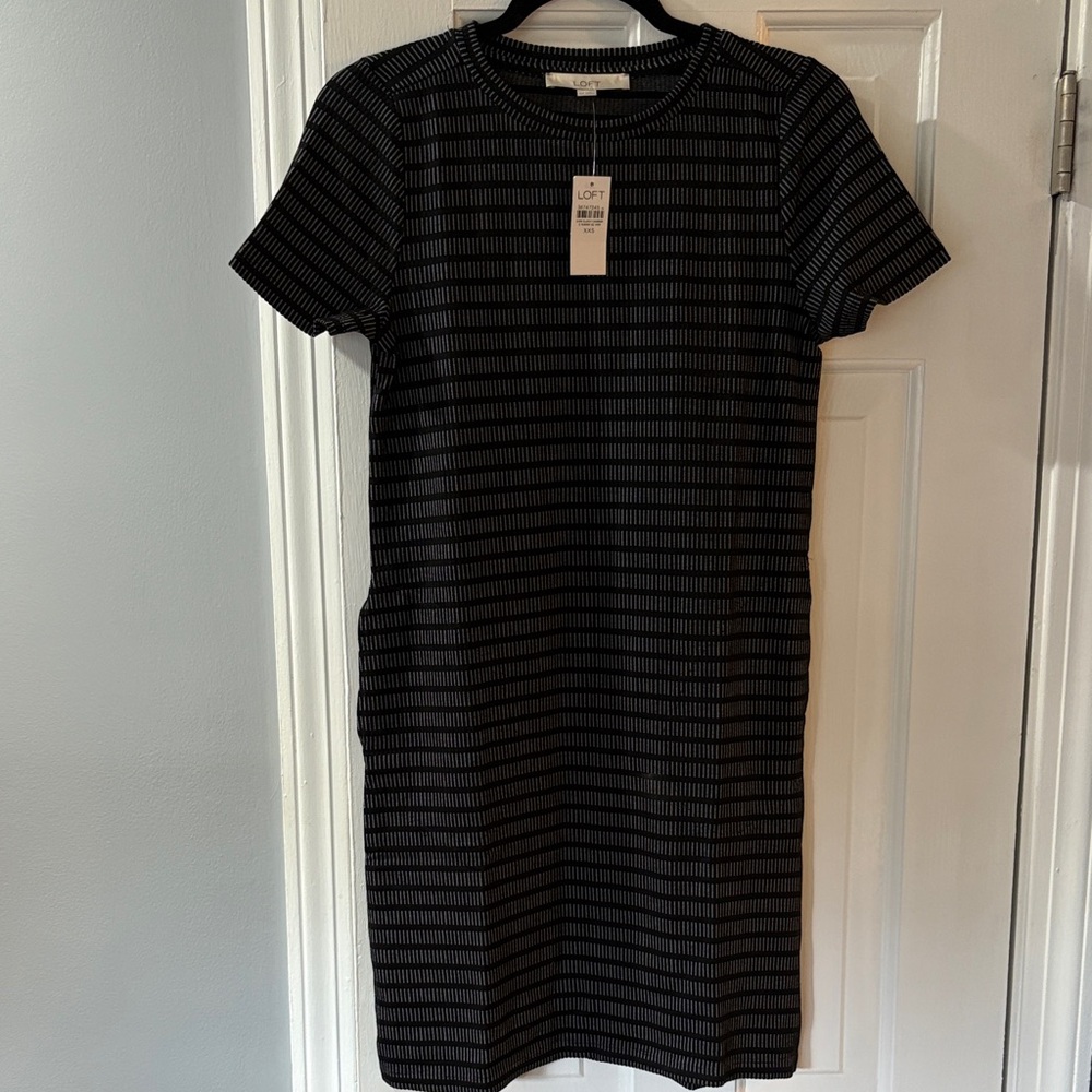 LOFT Black and Gray Striped Mini Dress